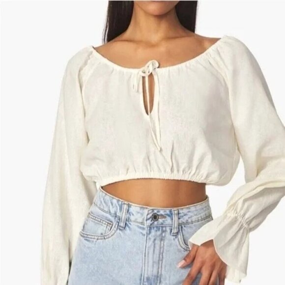 WeWoreWhat Women's On/Off Shoulder Tie Front Top Whisper White Size XL NWT - Picture 1 of 6